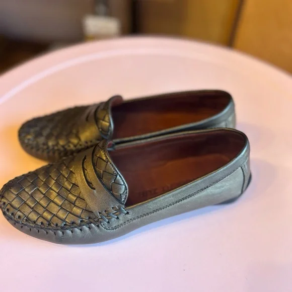 ROBERT ZUR Petra Woven Leather Driving Loafers Moccasin Shoe Womens 6.5 Pewter - Picture 2 of 6
